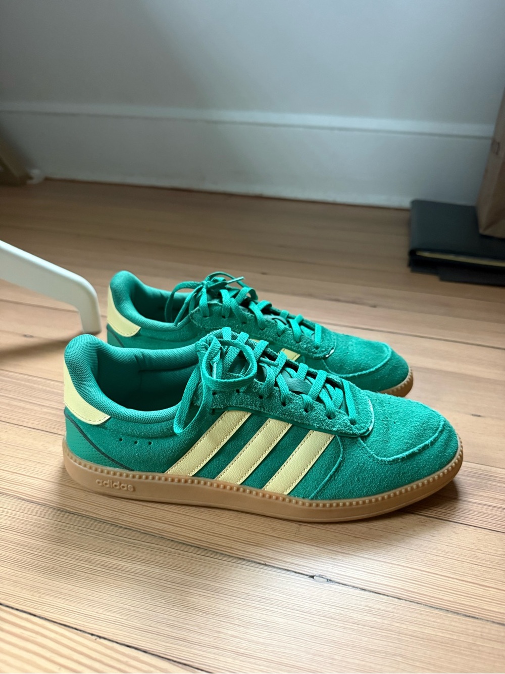 adidas Men’s Green Suede Sneakers with Cream Stripes